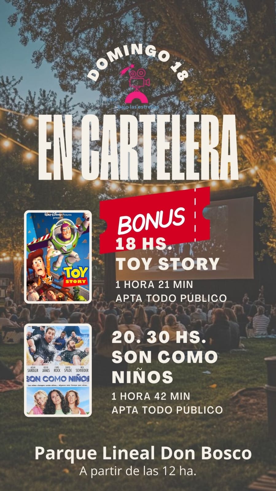 NUEVA JORNADA DOBLE DE "CINE BAJO LAS ESTRELLAS "